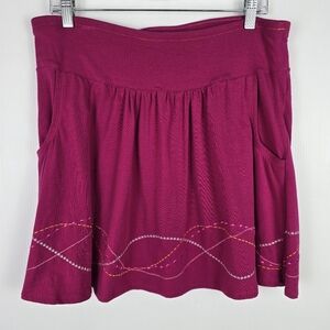 Title Nine Women's Fuschia Embroidered Bottom Skirt Gathered Waist SizeM Flouncy